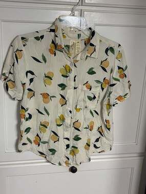 Midnight Sky Lemon and Citrus Print Short Sleeve Button Down Shirt